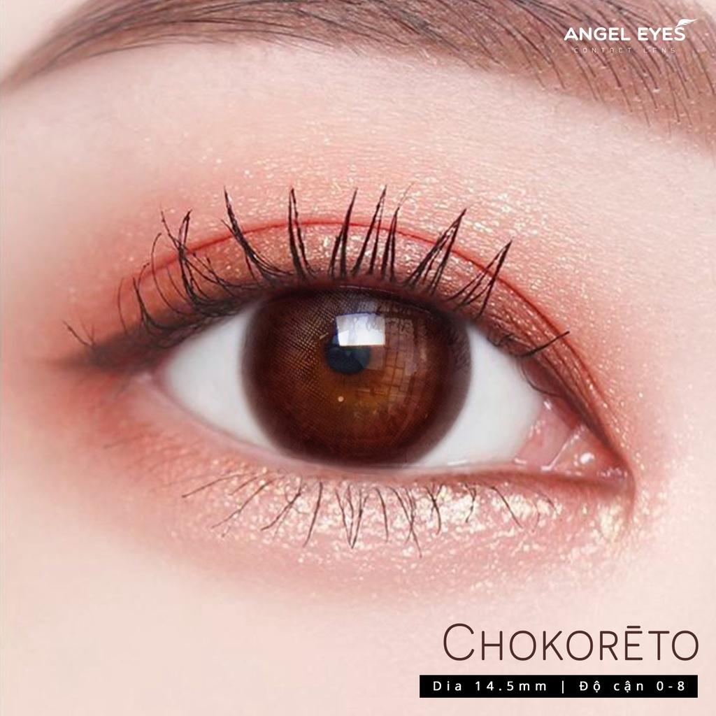 Kính giãn tròng màu Choco hiệu Angel Eyes Topaz Chokoreto có độ - Chất liệu Silicone Hydrogel độ giãn 14.5