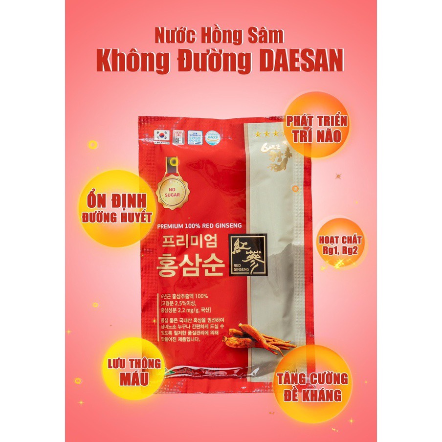 Nước hồng sâm không đường Daesan Hàn Quốc (hộp 30 gói x 70ml)