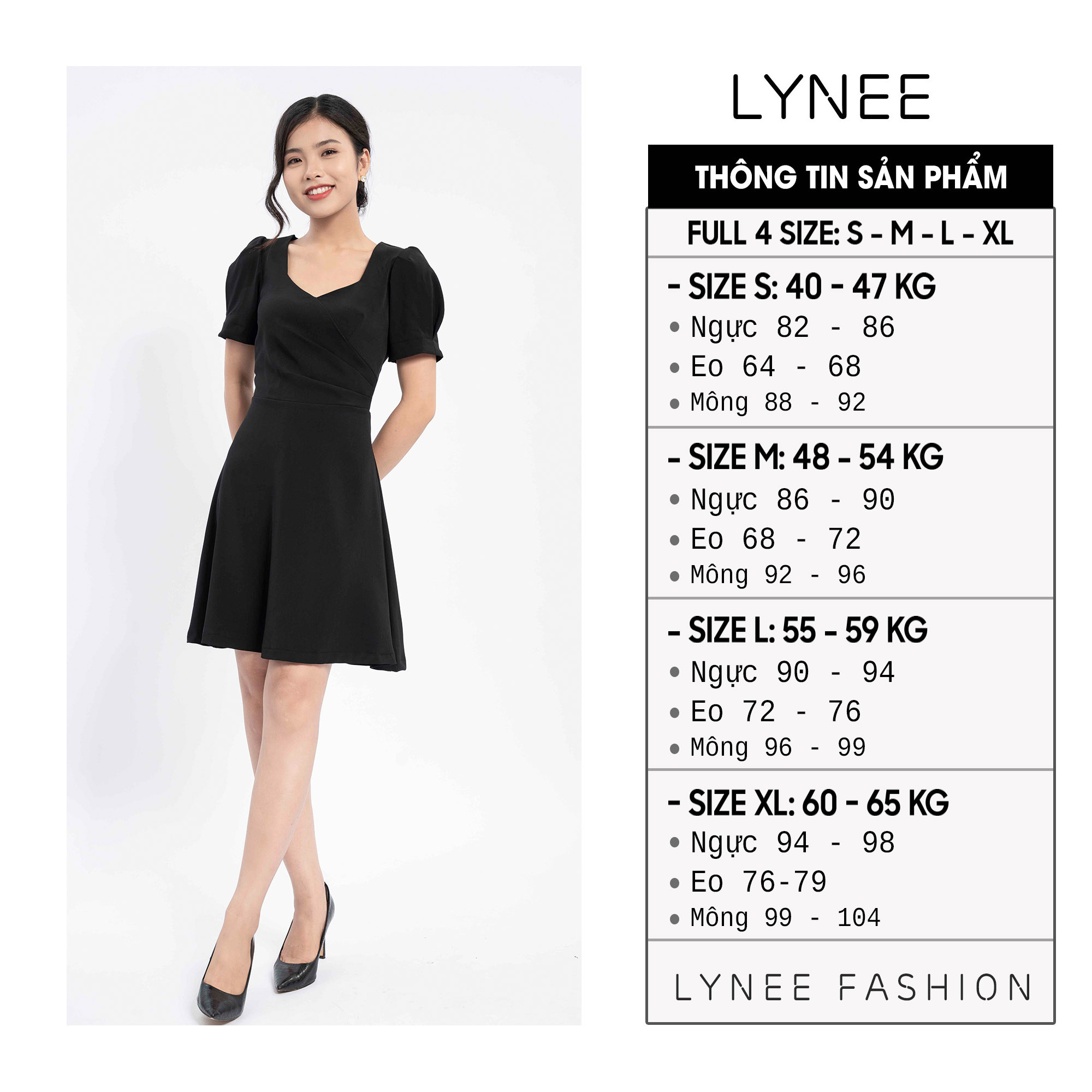 Đầm công sở váy xòe ,thời trang LYNEE cổ V điểm chéo làm eo thon dáng gọn