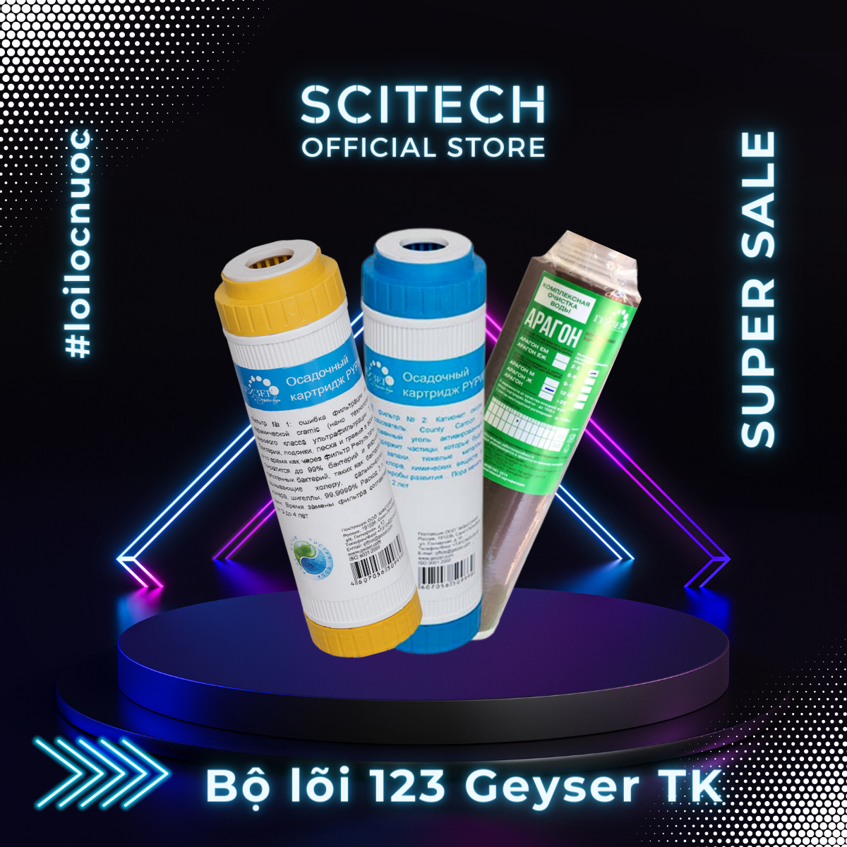 Bộ lõi số 1,2,3 máy lọc nước Nano Geyser TK - Hàng chính hãng