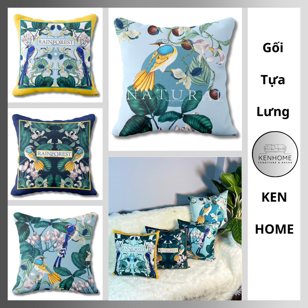 Gối Sofa Họa Tiết Hình Chim Nhiệt Đới Cổ Điển - Gối Tựa Lưng Sofa Sang Trọng , Quý Phái - Vải Bố Cao Cấp - Kích Thước 45X45Cm