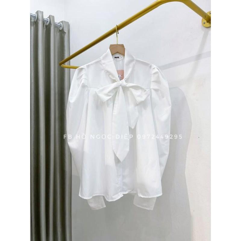 ÁO SƠ MI TRẮNG CỔ NƠ TAY BỔNG NỮ