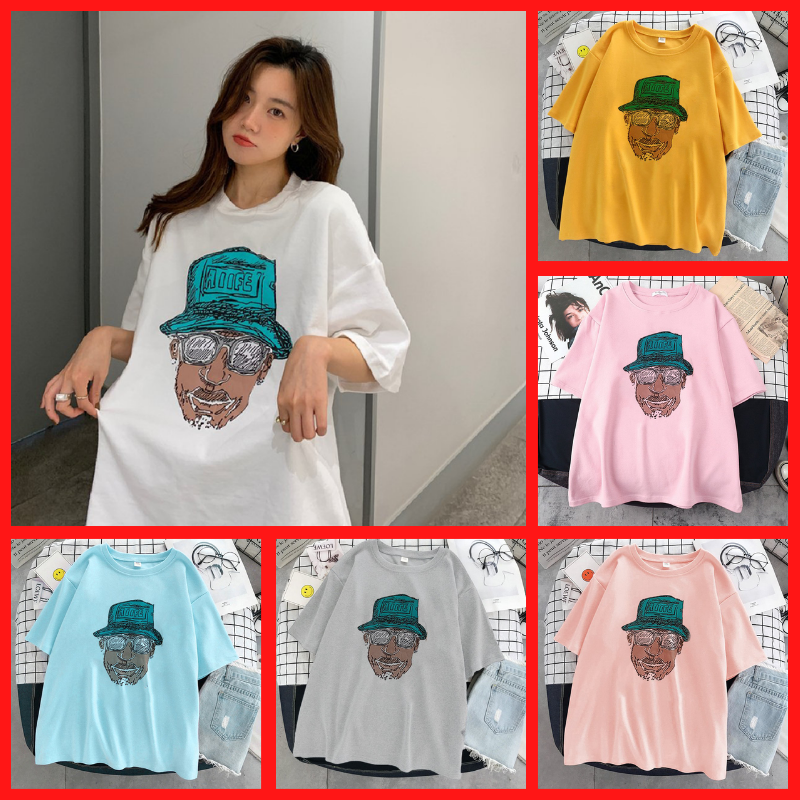 Áo Thun Nữ Unisex In Họa Tiết Khuông Mặt Đàn Ông Mắt Kính Nón Xanh