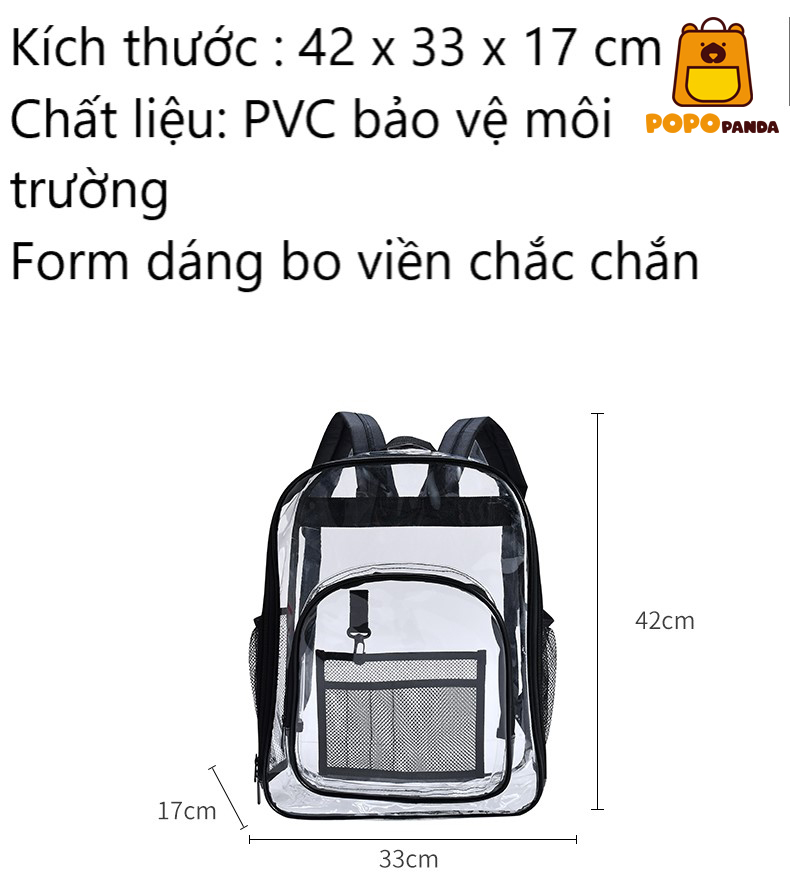 Balo trong suốt PopoPanda BL001 chính hãng, balo đựng doll, balo đi học thời trang phong cách Hàn Quốc hottrend mới nhất