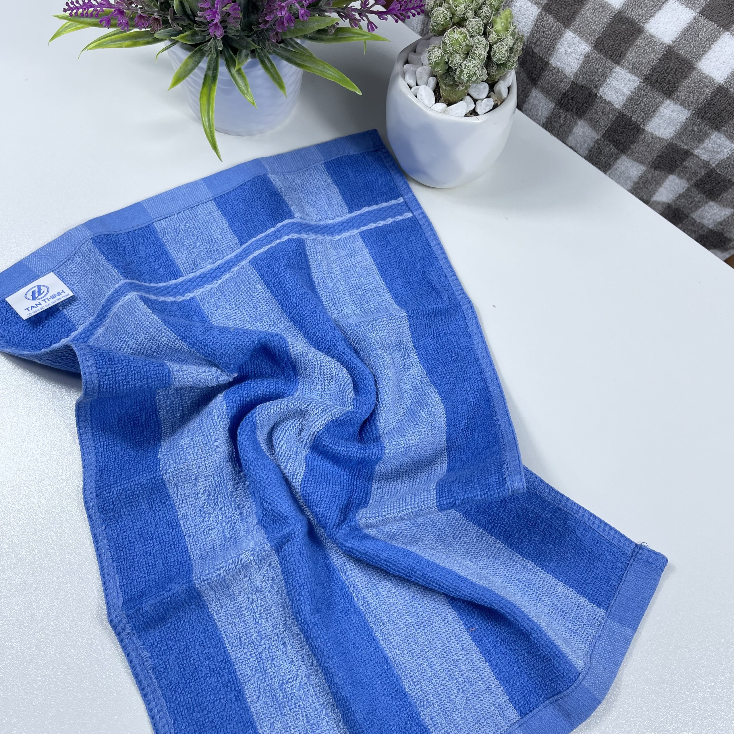 Khăn mặt cotton kẻ sọc Tân Thịnh, kt 30 * 50 cm