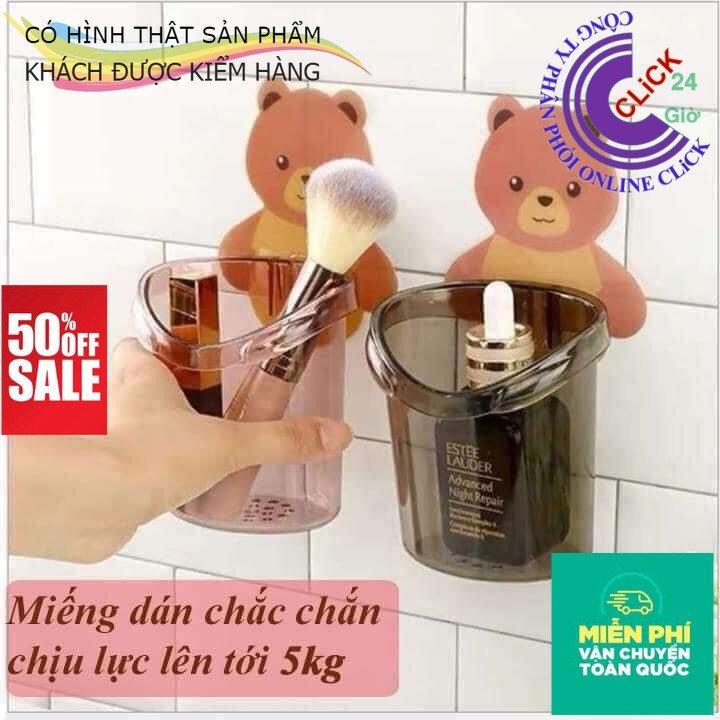 Combo 3 Cốc Hình Gấu Nâu Dán Tường Đựng Kem/ Bàn Chải Đánh Răng, Có Lỗ Thoáng Nước Tiện Lợi