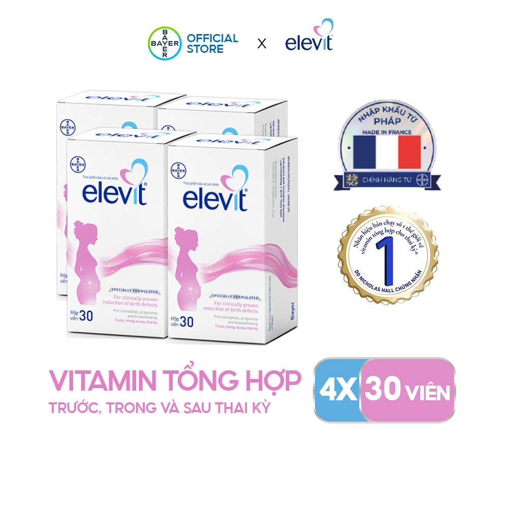 Combo 4 Hộp Vitamin Bầu Tổng Hợp ELEVIT Bổ Sung Vitamin và Khoáng Chất Cho Phụ Nữ Mang Thai và Sau Sinh Hộp 30 Viên x4