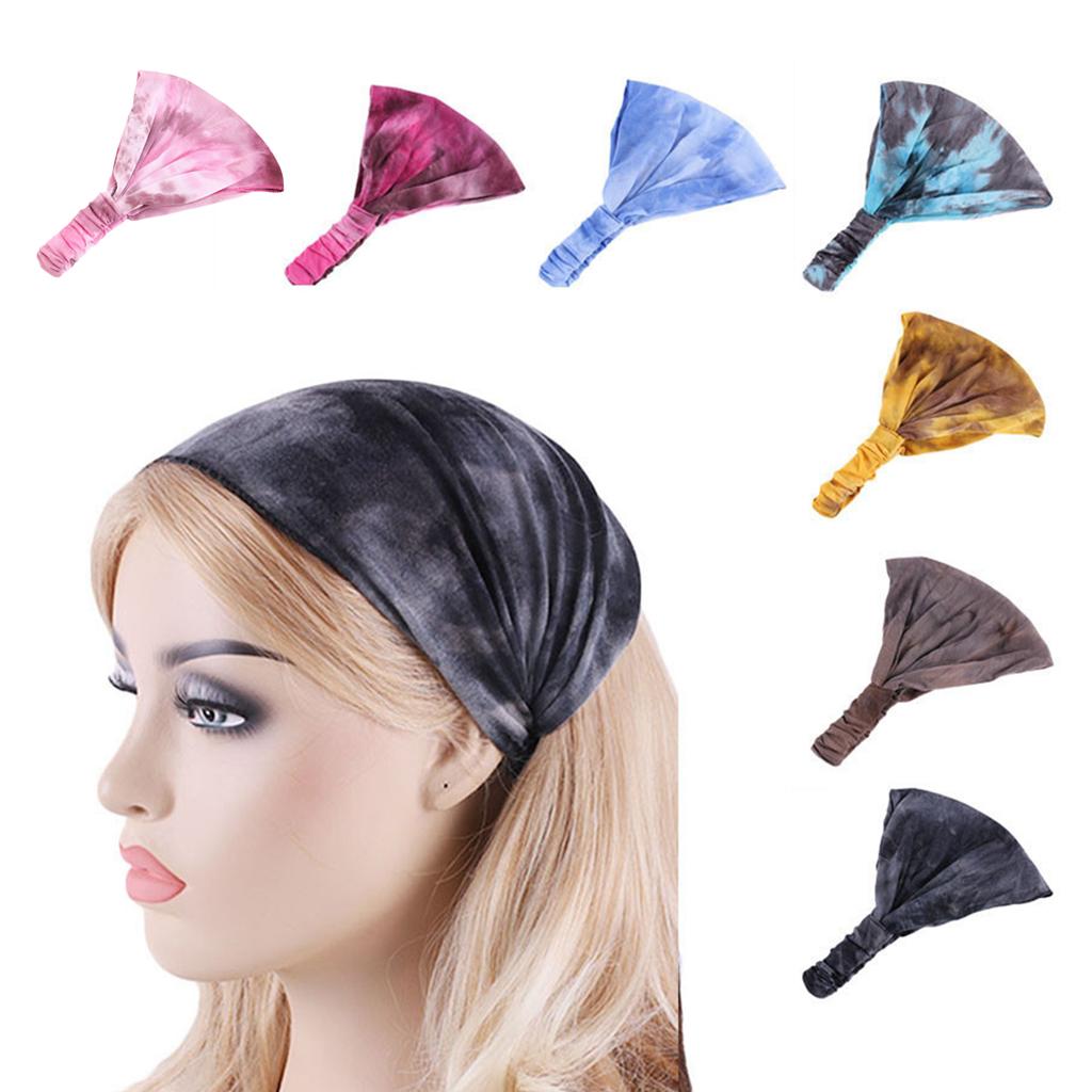 Tie-Dye Headband Stretch Wide Hair Wrap Hair Band Yoga Headwear Yellow