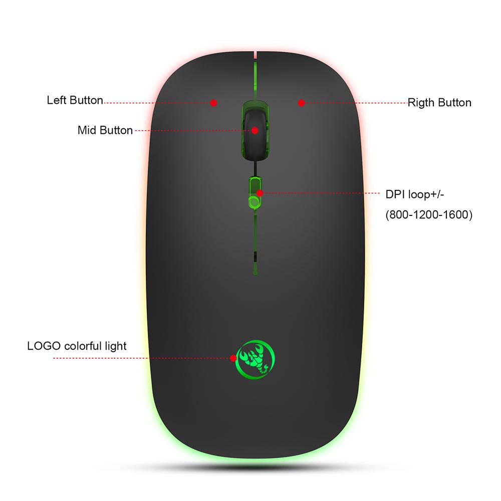 HXSJ T18 Dual Mode Mouse 2.4G Wireless Mouse BT Mouse Colorful Breathing Light Mute Mouse with Adjustable DPI for Laptop