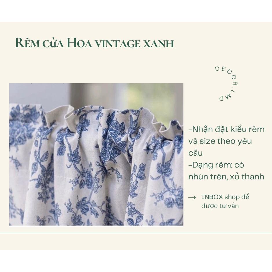 Rèm cửa hoa xanh vintage ,phong cách vintage chống nắng cao cấp, màn vải treo tường trang trí decor phòng ngủ