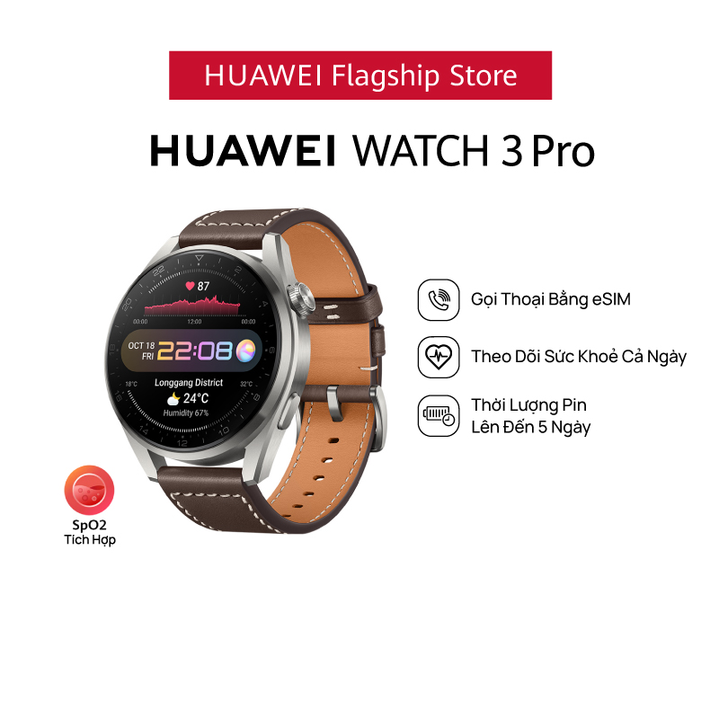 Đồng Hồ Thông Minh HUAWEI WATCH 3 Pro | Gọi Thoại Bằng eSIM | Theo Dõi Sức Khỏe Cả Ngày | Thời Lượng Pin Lên Đến 5 Ngày | Hàng Chính Hãng