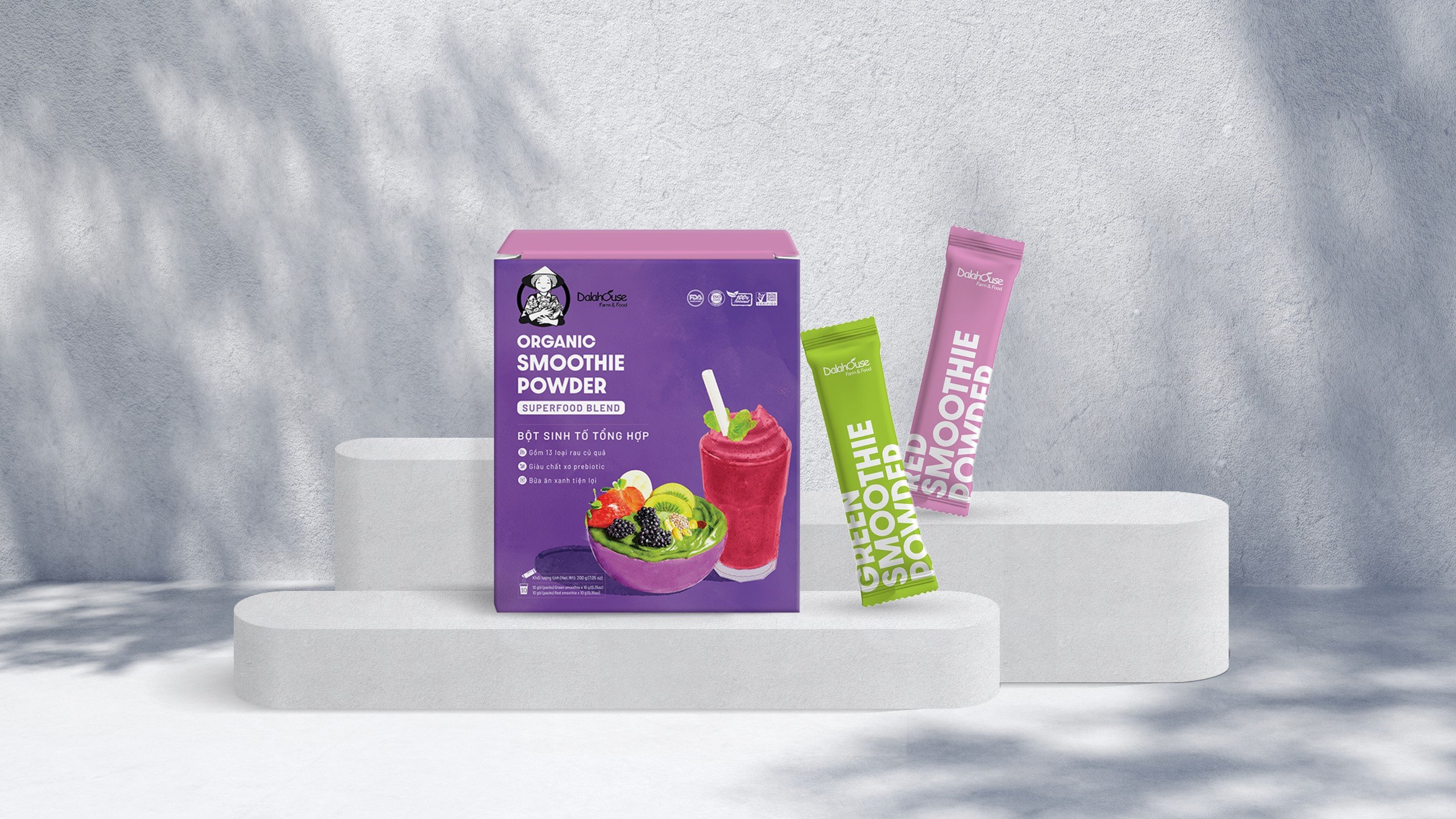 Bột sinh tố tổng hợp Dalahouse/organic smoothie powder hộp 100gr (10 gói) - Bữa ăn xanh tiện lợi giàu chất sơ probiotic