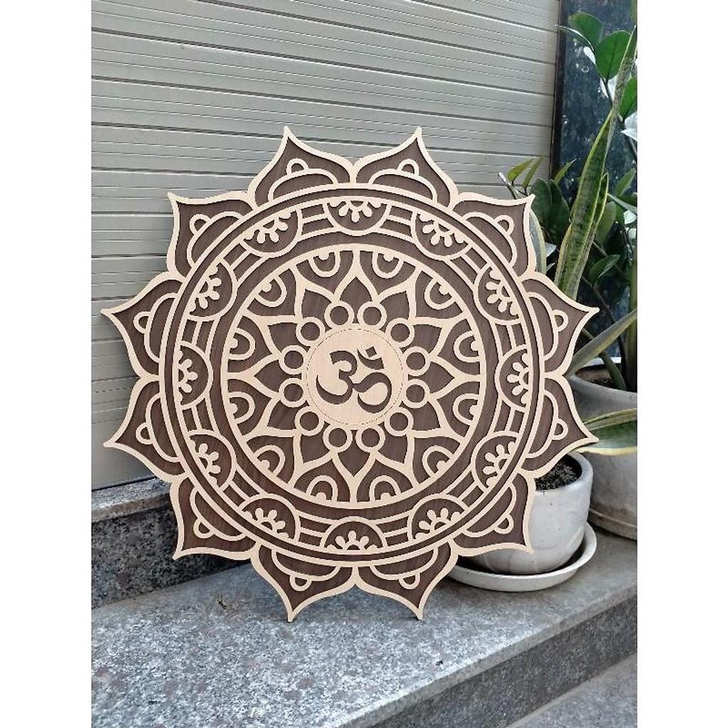 Tranh Gỗ Decor Hoa Mandala Chữ Om Treo Tường Phòng Thiền , Yoga 60cm