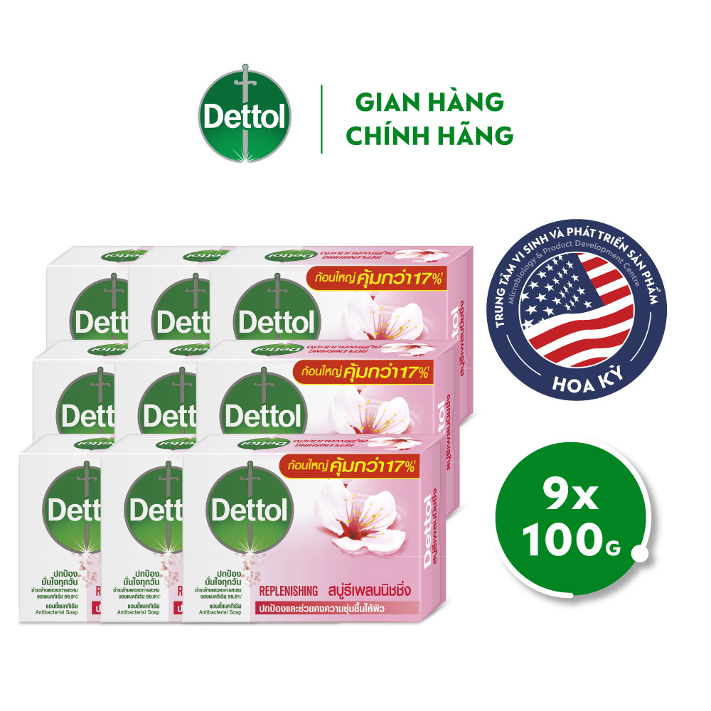 Combo 9 xà phòng Dettol kháng khuẩn dưỡng da 100g