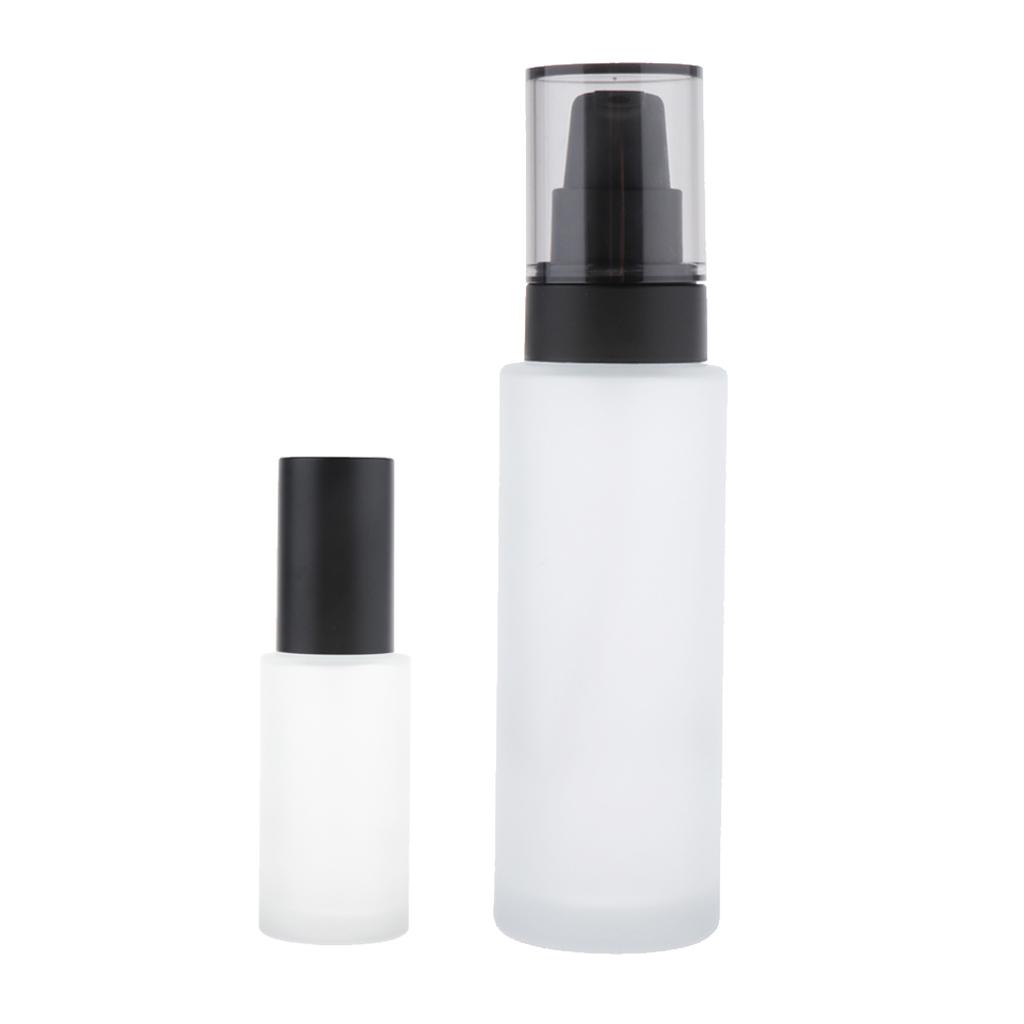 2pcs Leakproof Glass Pump Bottle for Face Cream Toiletries Lotion Container
