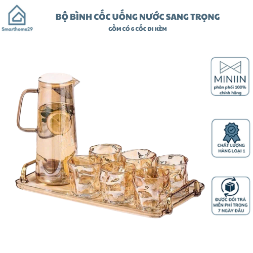 Bộ Cốc Bình Nước Thuỷ Tinh Cao Cấp Chịu Nhiệt Để Bàn Sang Trọng Cho Phòng Khách 1800ML - HÀNG CHÍNH HÃNG MINIIN