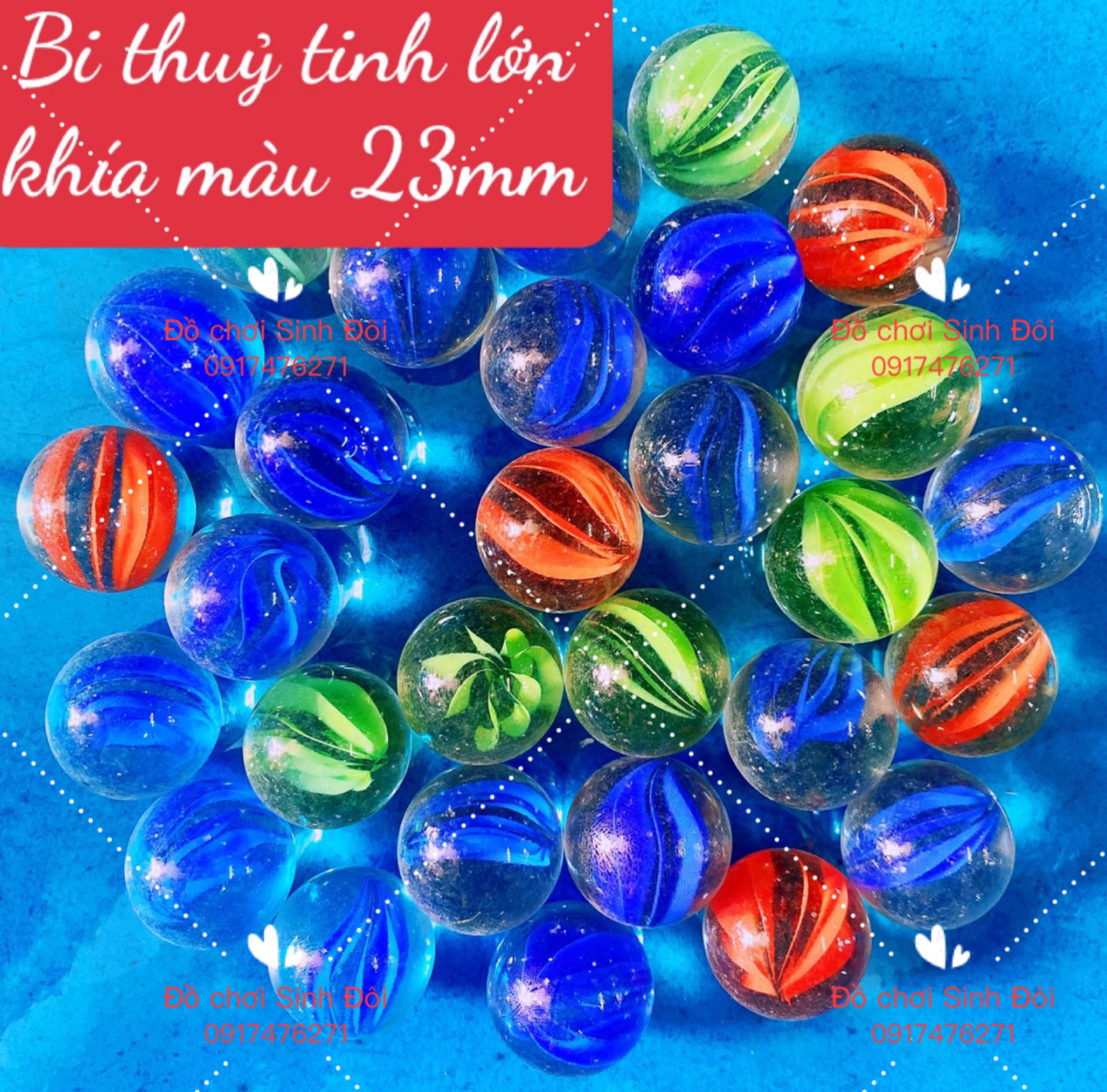 Bi thủy tinh khía 7 màu lớn 23mm - 30 viên