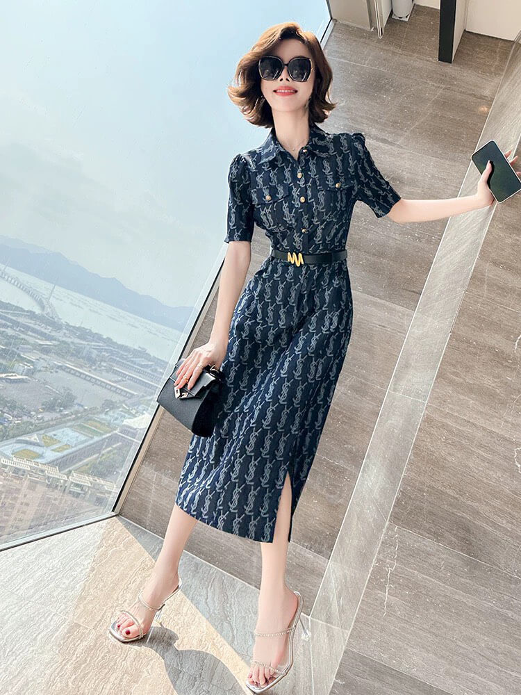 ĐẦM LỤA CHỮ SƠ MI KÈM NỊT