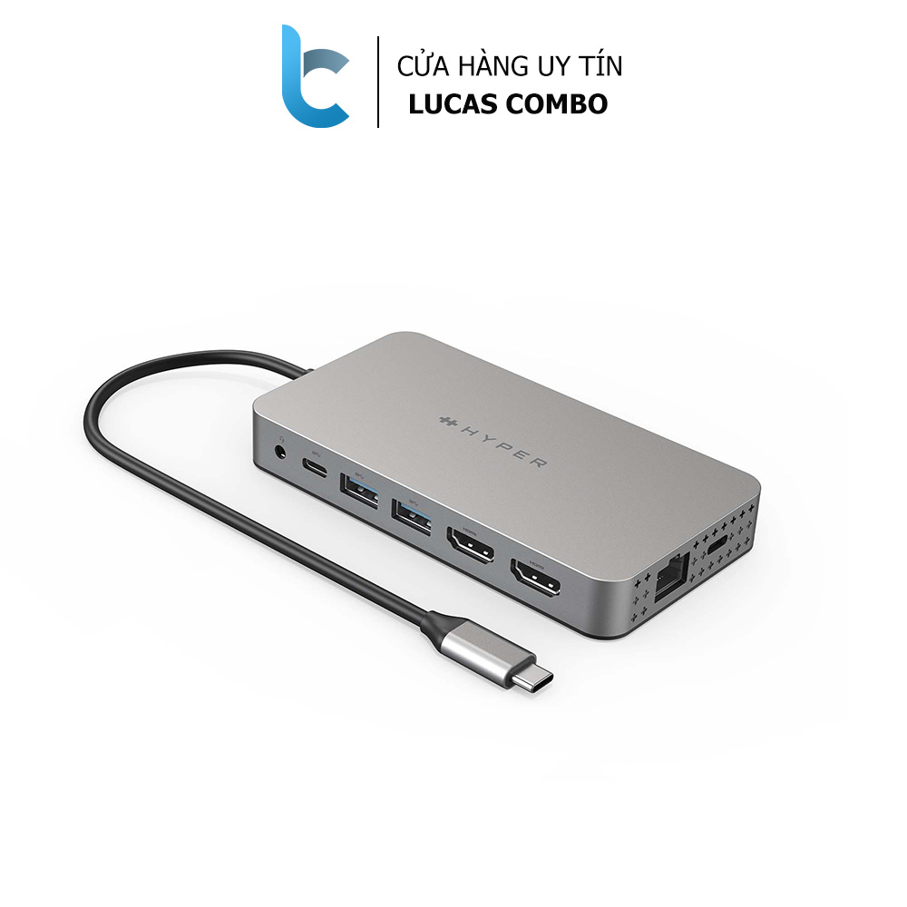 Cổng Chuyển/Hub USB-C Hyperdrive Dual 4K HDMI 10in1 (2 màn hình) Dành Cho Macbook M1 - Hàng Chính Hãng