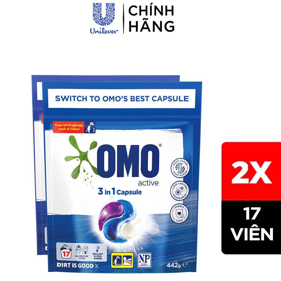 Combo 2 Túi Viên Giặt Tiện Lợi OMO công nghệ Anh Quốc - 17 viên/túi