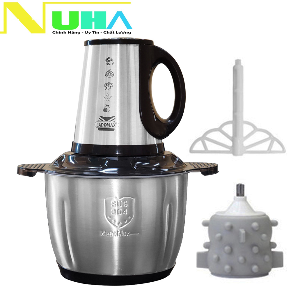 Máy xay thịt 550W Ladomax HA-336 cối inox 304 dung tích 3L, tặng kèm lồng đánh trứng và dụng cụ lột tỏi-Hàng chính hãng