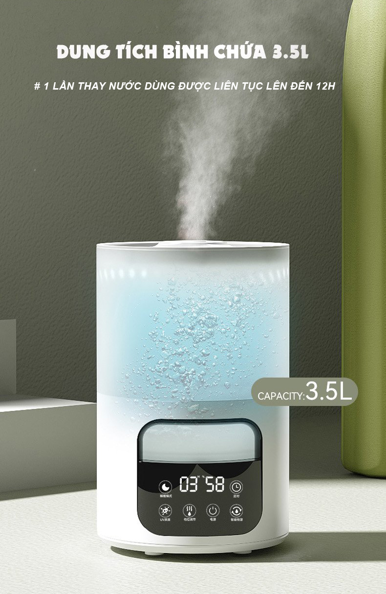 Máy phun sương tạo ẩm xông tinh dầu LP2201, Dung tích 3.5L, Tạo độ ẩm phòng điều hòa - Có điều khiển từ xa, Màn hình cảm biến