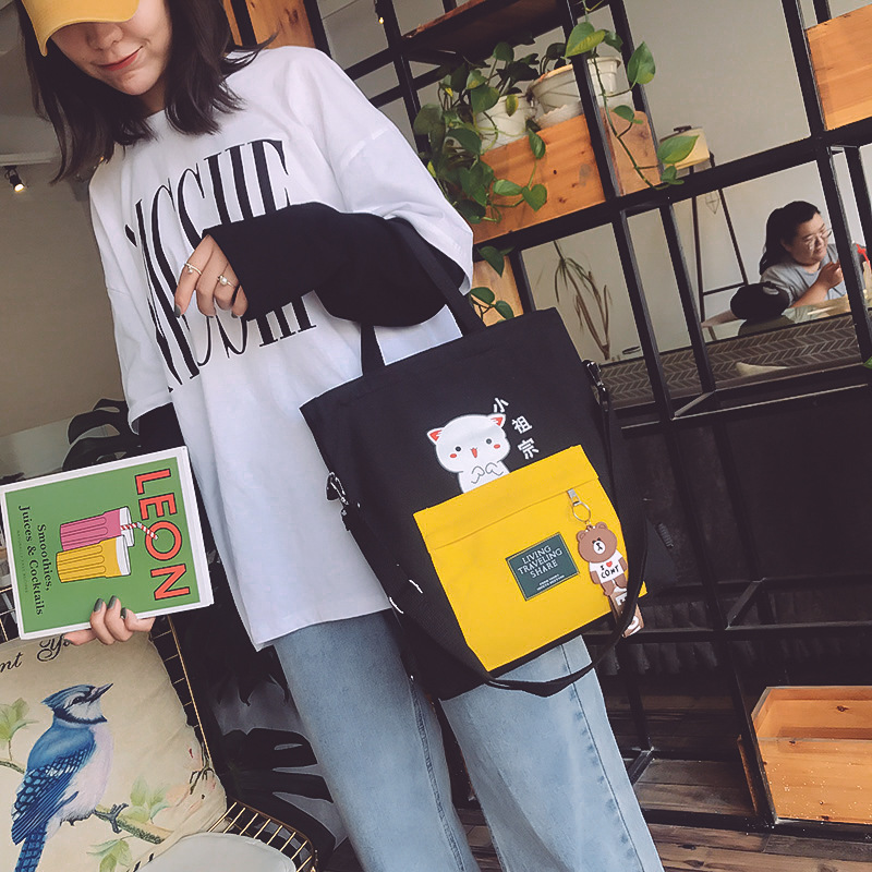 Túi Tote Vải Canvas Nữ Có Khóa Ulzzang Hot Trend Kita Unisex - Mẫu MÈO CUTE - Ảnh thật