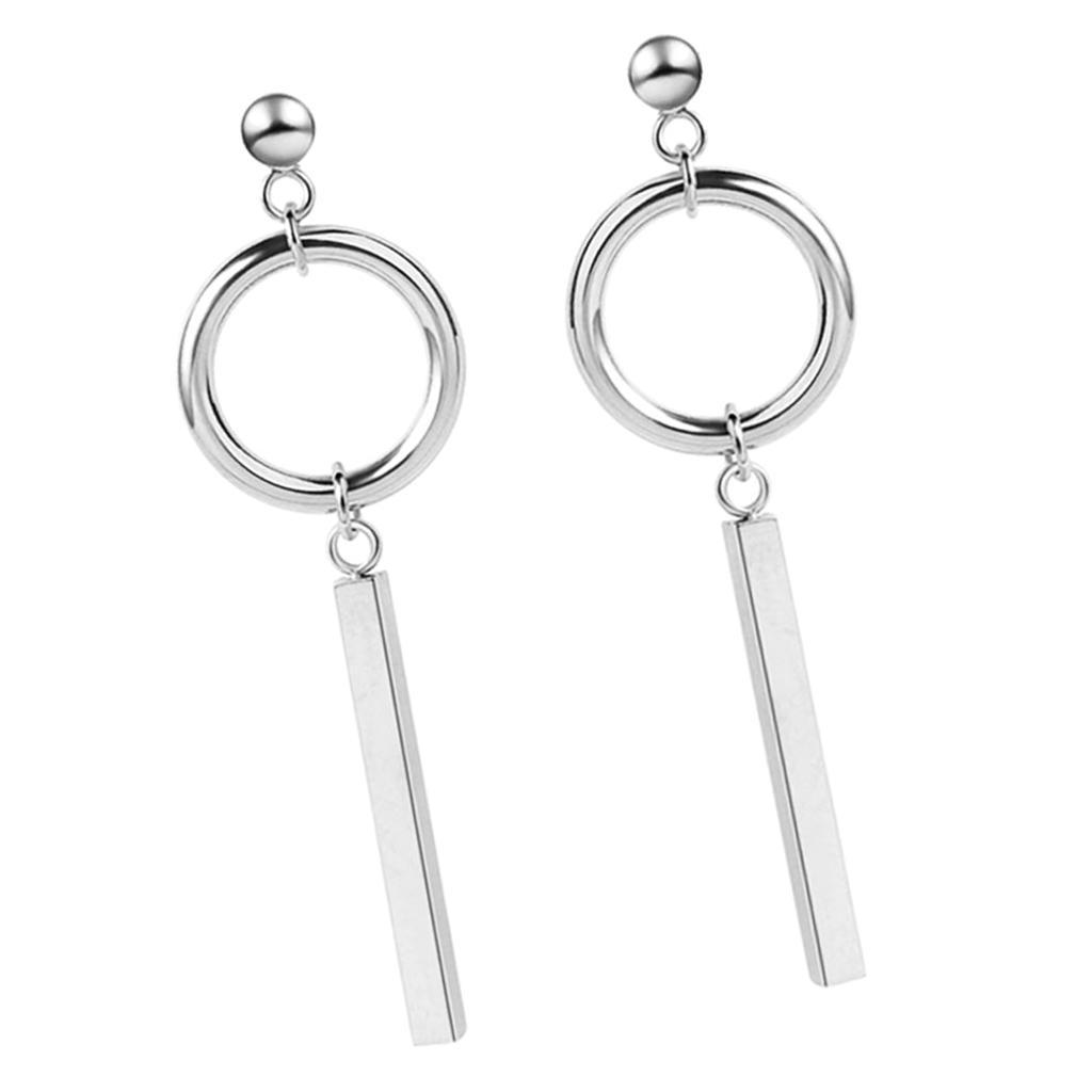 2-7pack Stainless Steel Silvertone Earrings Ear Studs Bar Ring Loop Dangle