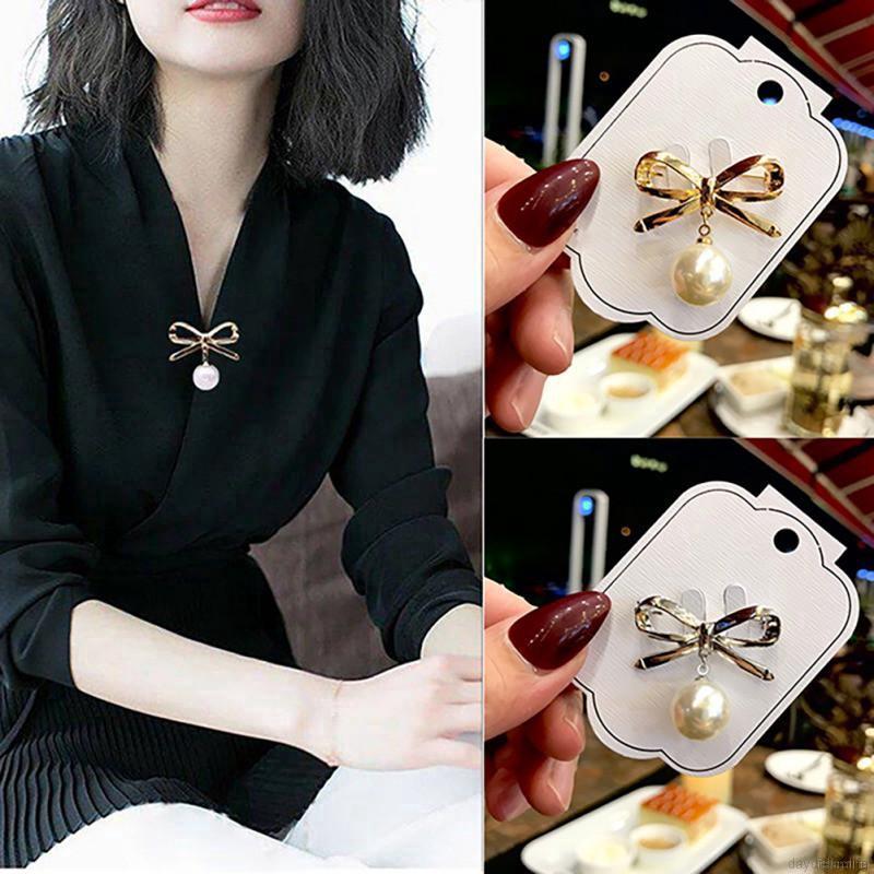 Ghim cài áo hình nơ đính ngọc trai thời trang