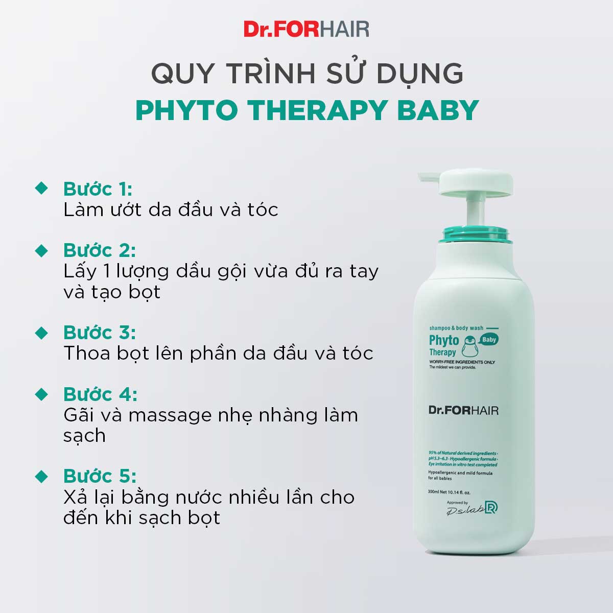 Combo gội cho mẹ và tắm gội cho bé chiết xuất từ thực vật Dr.FORHAIR Folligen Original Shampoo 300ml x Phyto Therapy Baby Shampoo & Body Wash 300ml