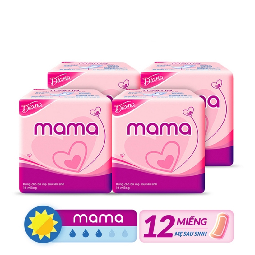 Bộ 4 Gói Băng Vệ Sinh Diana Mama (12 Miếng/Gói)