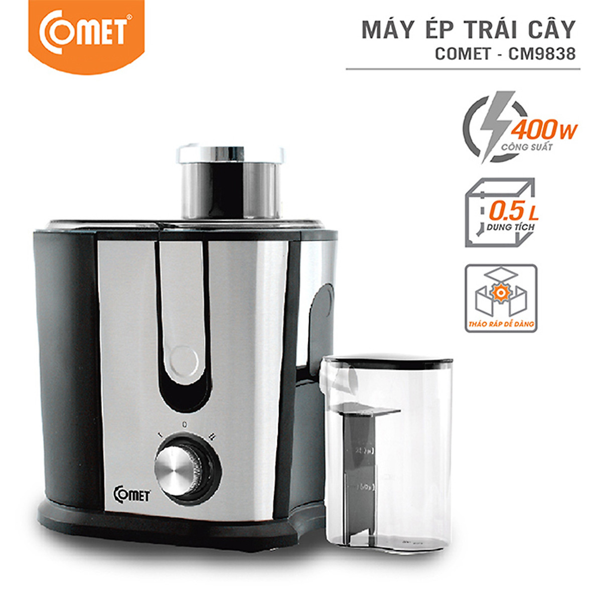 Máy ép trái cây COMET 400W CM9838 dung tích - Hàng Chính Hãng