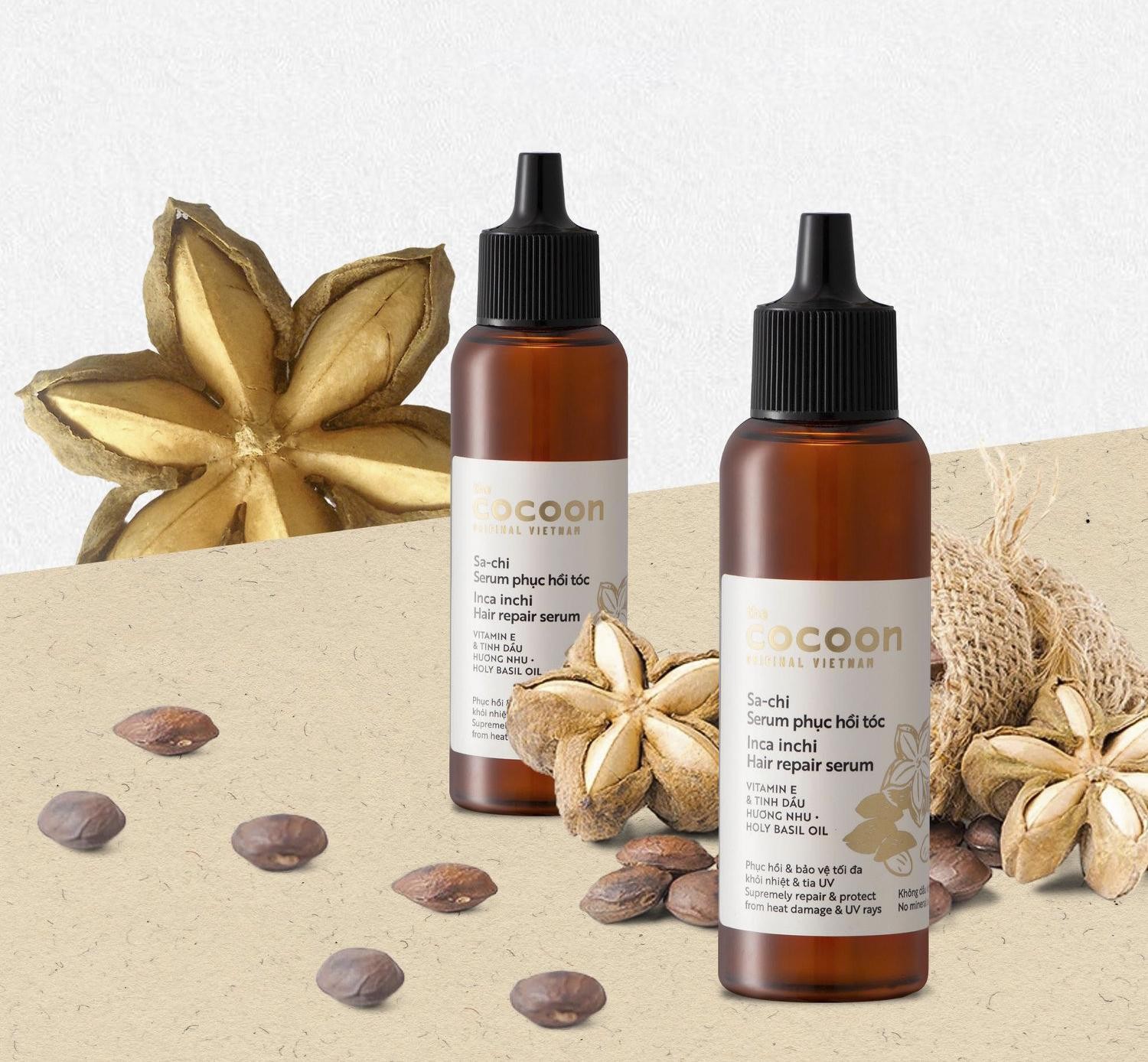 Serum Dưỡng Tóc COCOON Sachi phục hồi tóc hư tổn &amp; bảo vệ tóc - COCOON Inca Inchi Hair Repair Serum 70mL