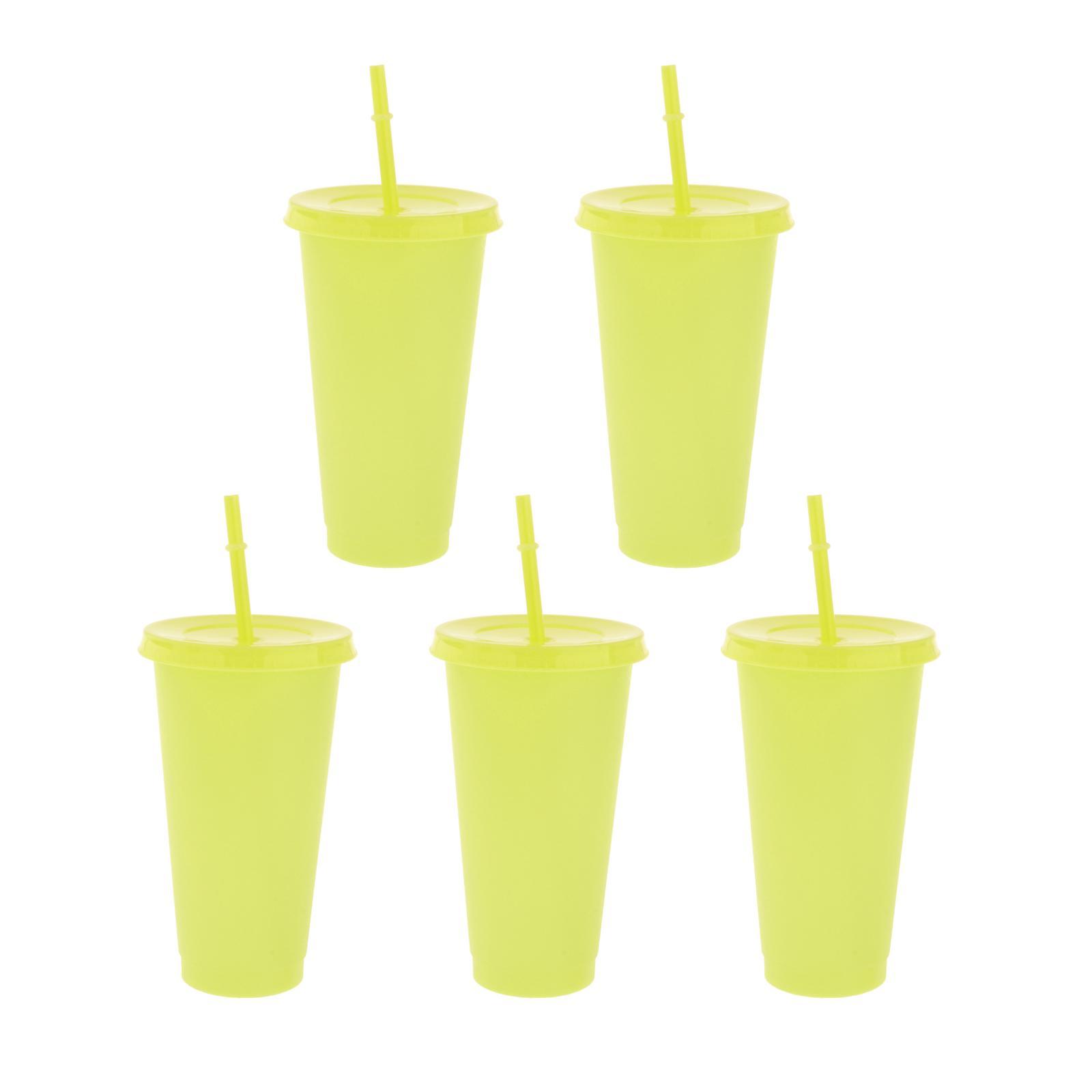 Color Changing Cups with Lids and Straws for Adults - 5 Reusable Tumblers with Lids and Straws in Bright Colors, Plastic Iced Coffee Cup