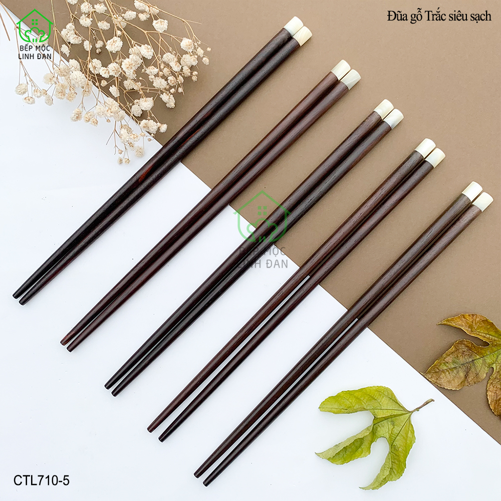(5 Đôi) Đũa Gỗ Trắc Tự Nhiên Đầu Ốc Biển 1cm - Hàng Đẹp Siêu Sạch [CTL710-5]