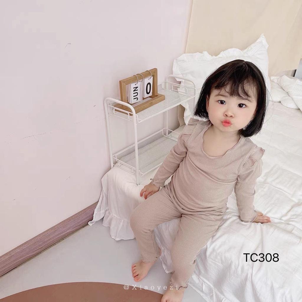 Bộ dài tay thu đông cho bé gái trơn màu chất thun tăm lạnh mềm mịn size từ 6 - 15 kg, phong cách Hàn Quốc (M01)