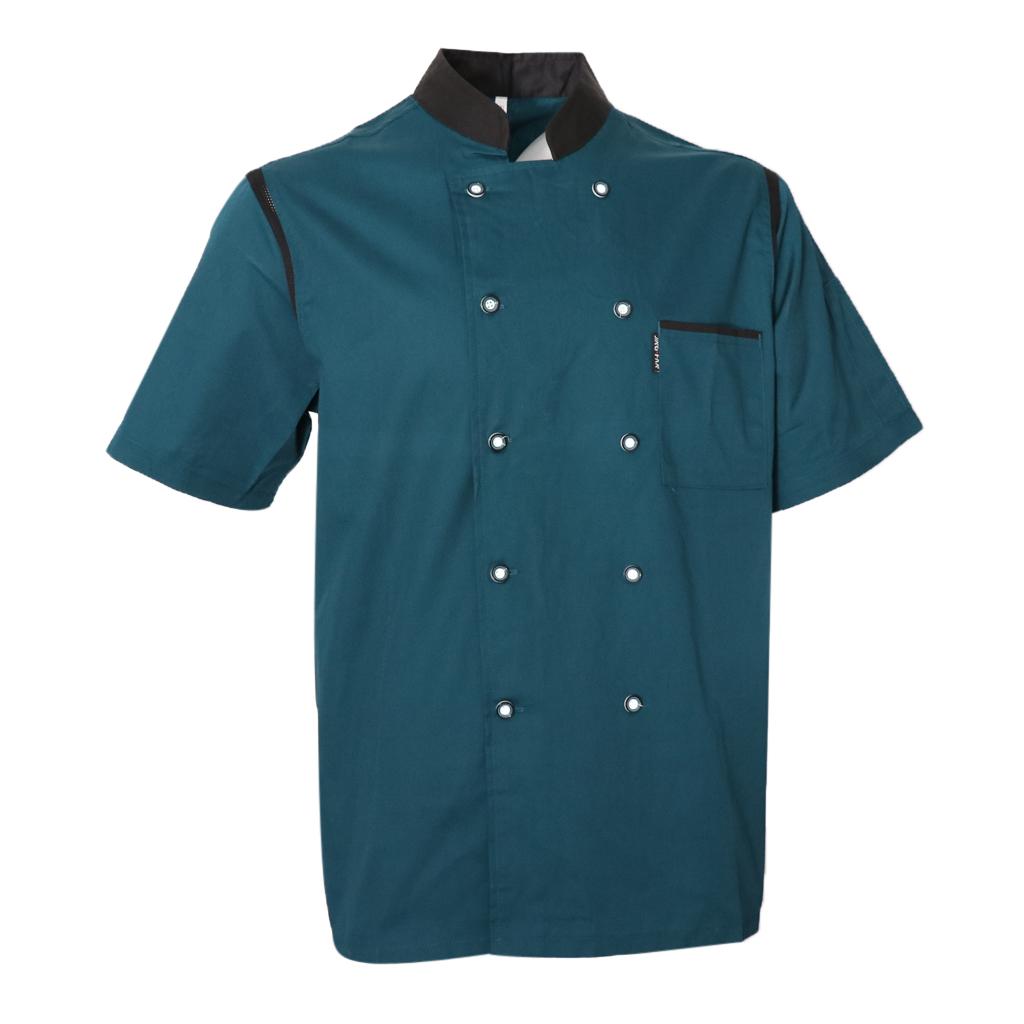 Mens Stylish Chef Uniform Short Sleeve Cook Jacket Classic Chef Coat for Food Staff