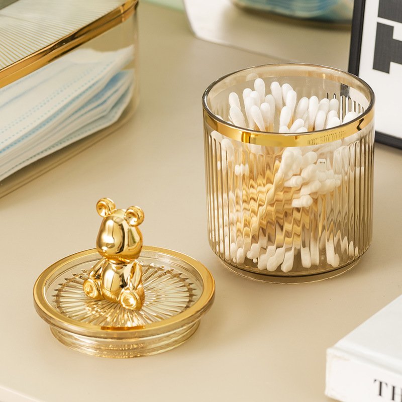 Lọ đựng tăm bông thiết kế nắp gấu BEARBRICK phong cách Châu Âu - Hộp đựng tăm xỉa răng, bông tẩy trang, gia vị, bánh mứt