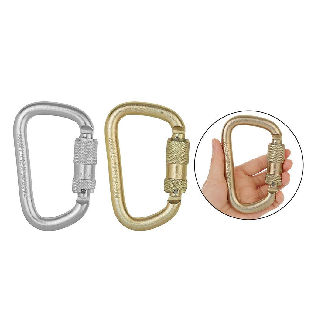 Carabiner Clip Hook Heavy Duty Steel D- Screw Climbing Golden
