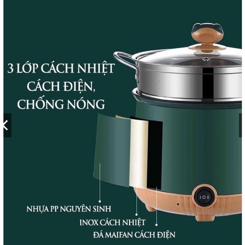 Nồi Điện Mini 2 Tầng Đa Năng Tặng Kèm Khay Hấp ( Chiên, Xào, Nấu ăn, nấu cơm, nấu lẩu mini ) size 28cm