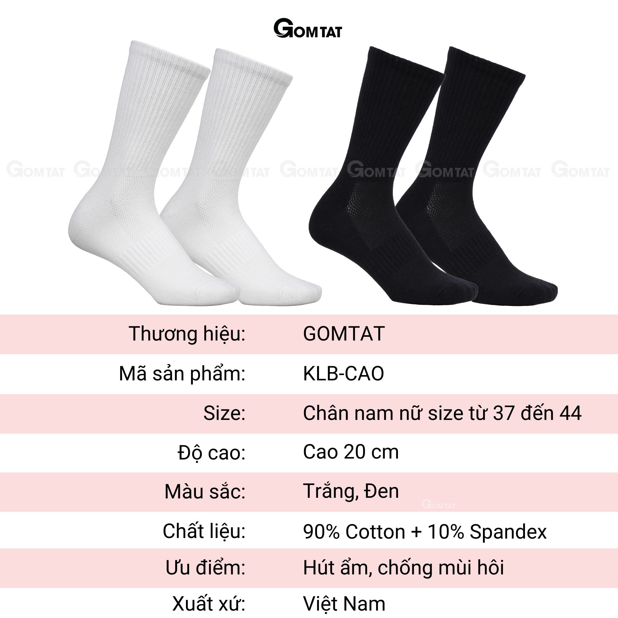 Hình ảnh Tất vớ cao cổ Nam Nữ, tất cotton GOM TẤT êm mềm đi mát, thiết kế thoáng khí - GOM-KLB-TRONCAO