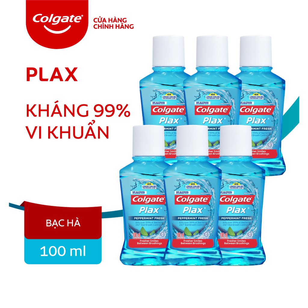 Combo 6 Nước súc miệng Colgate kháng 99% vi khuẩn Plax hương bạc hà 100ml tiết kiệm