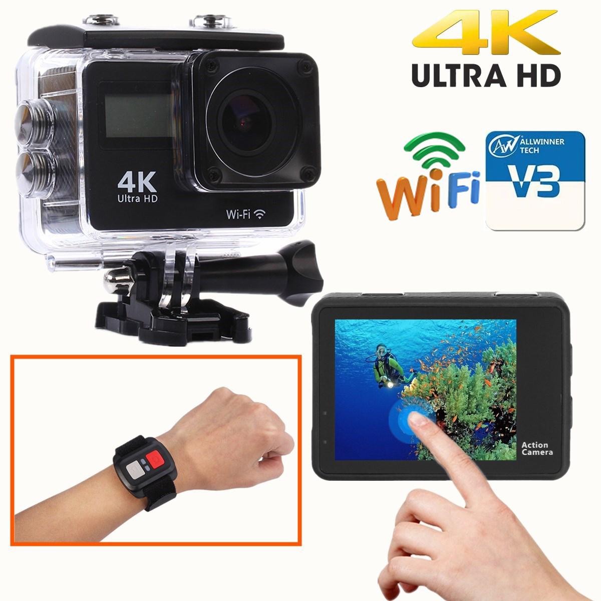 Camera hành động 4K Ultra HD Double IPS LCD WiFi 20MP 170D 30M GO Waterproof Pro Sport DV Mũ bảo hiểm Mũ bảo hiểm Allwinner H3