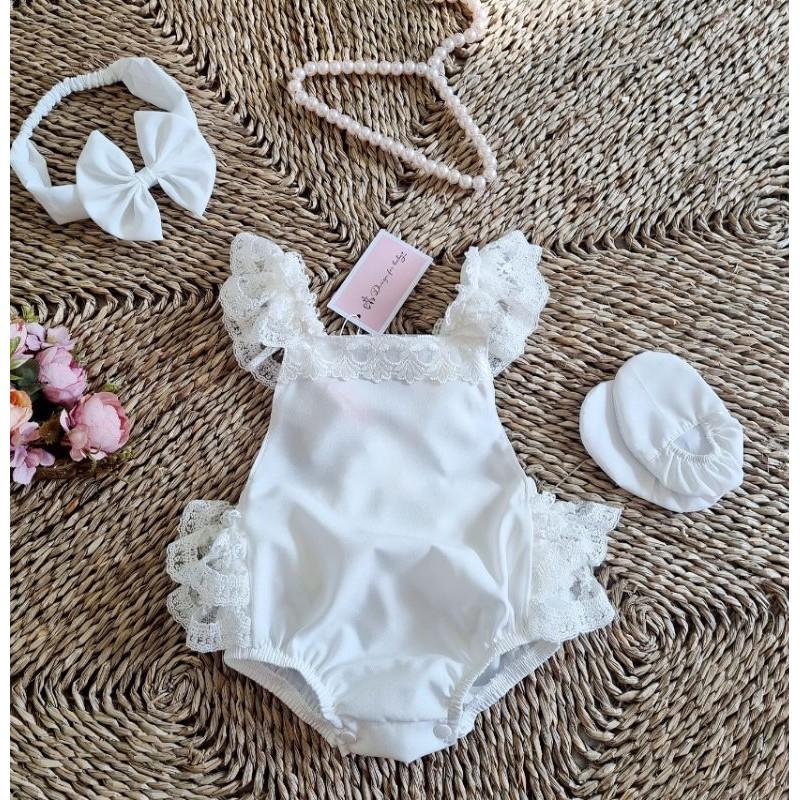 Combo 3 món body trắng phối bèo mát mẻ dễ thương