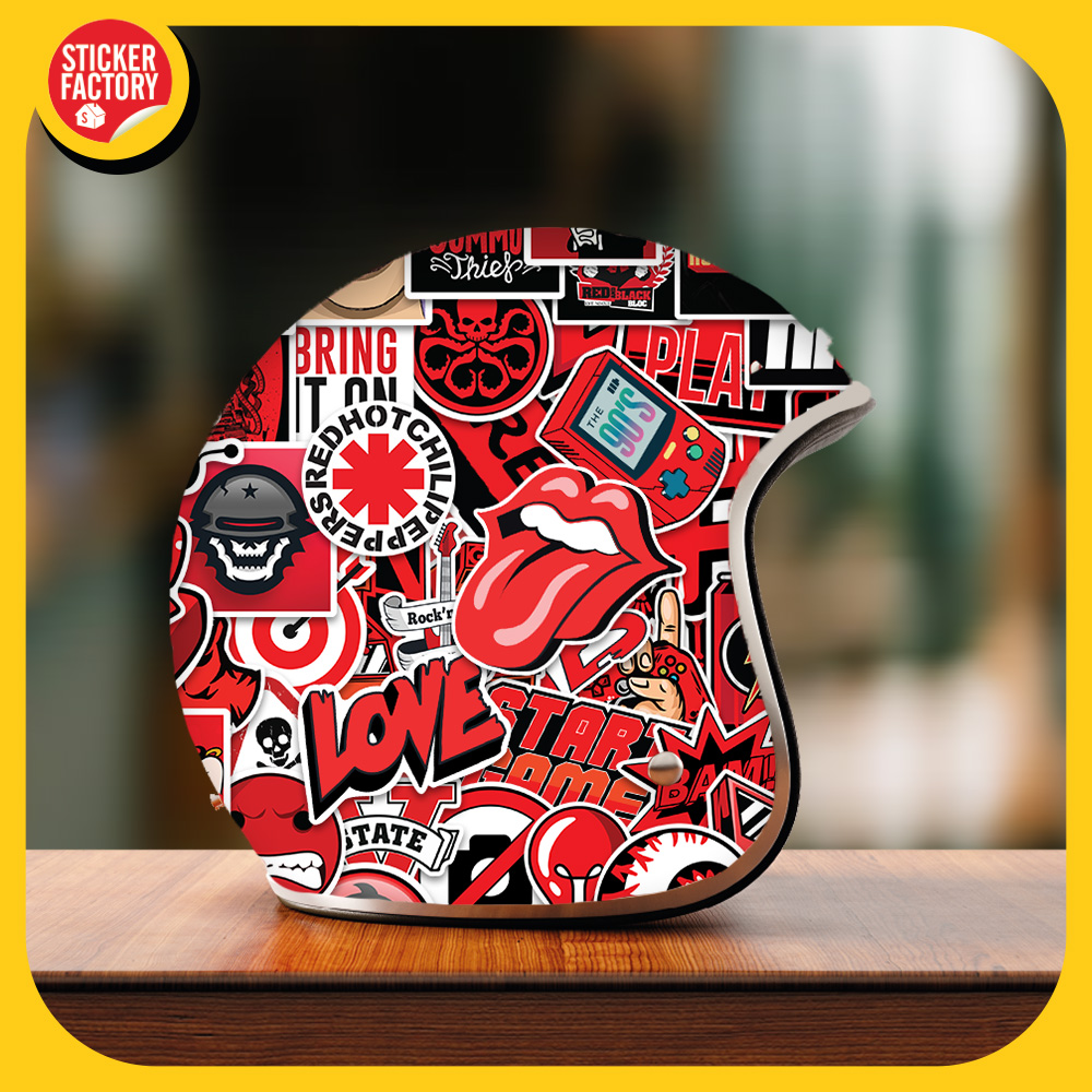 Black Red - Set 100 sticker decal hình dán nón bảo hiểm, laptop, xe máy, ô tô - STICKER FACTORY