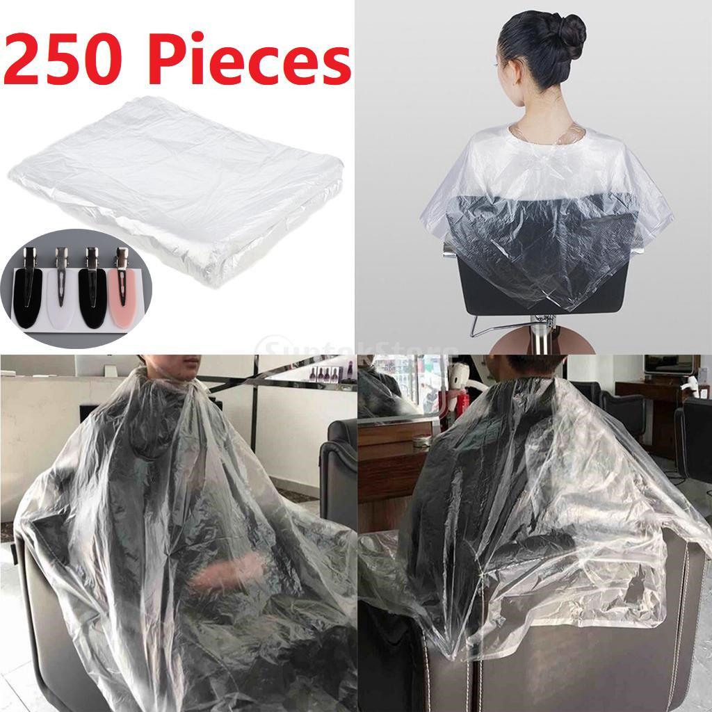 250x Disposable Haircut Capes Barber Shop Home Shawls Apron Gown with 4pcs Clips