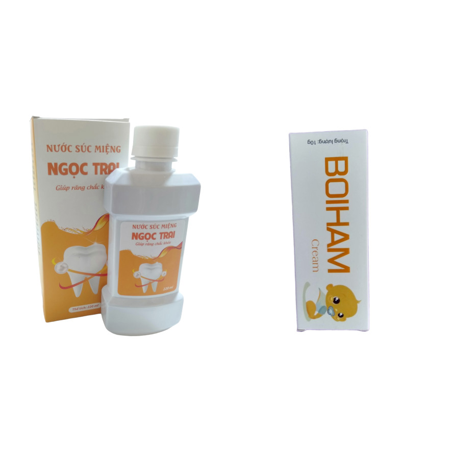 Nước súc miệng ngọc trai chai 220ml giảm viêm chân răng, viêm loét miệng, viêm loét họng làm chắc chân răng, hạn chế mảng bám giúp răng miệng luôn chắc khỏe & Kem BOIHAM tuýp 10g giảm hăm, bảo vệ da bé