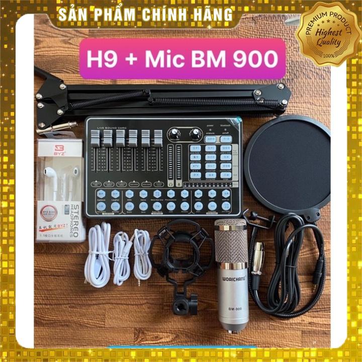 Combo Sound Card H9 Mic Thu Âm BM 900 Có Auto Tune Tặng Kèm Chân Kẹp , Màng Lọc , Tai Nghe , Bảo Hành Lên Đến 6 Tháng