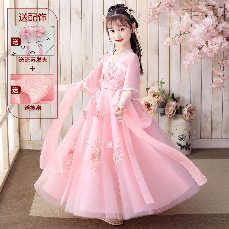 SHUANGYAN Hán phục nữ nhi mùa hè quần áo trẻ em cổ trang Đường trang ngắn tay áo mỏng váy ngắn siêu tiên cổ phong