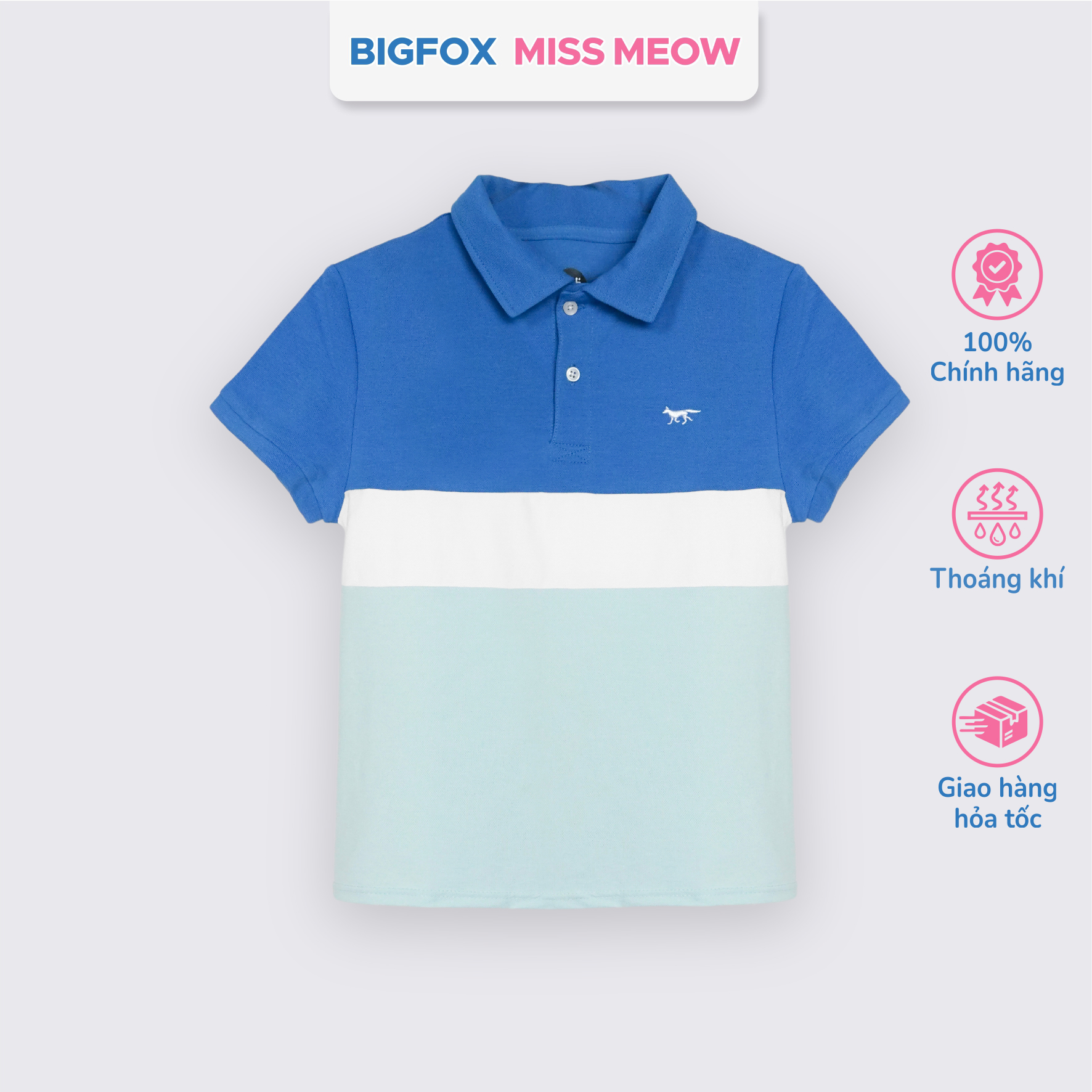 Áo polo bé trai Bigfox Miss Meow chất cá sấu, áo có cổ đồng phục đi học size đại 7-15 tuổi 50kg